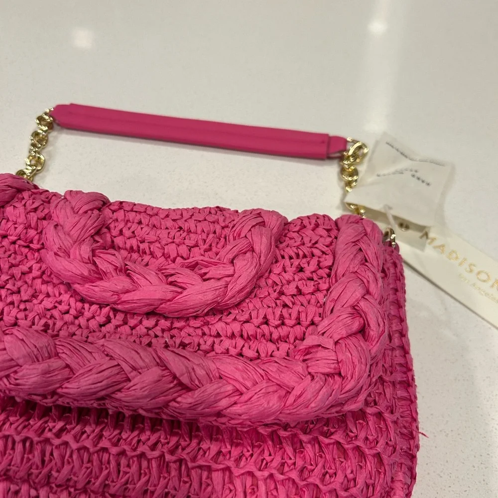 Madison West NWT Pink Woven Handbag with Gold Chain - Picture 9 of 13
